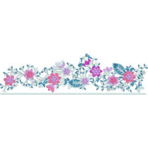 Floral Lace Embroidery Border Design with Delicate Blossom Motifs and Flowing Botanical Pattern