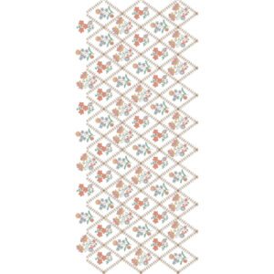 Vintage Floral Diamond Trellis All Over Embroidery Design with Decorative Lattice Pattern, Blossom Sprays and Folk Art Motifs