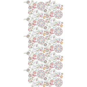 Traditional Floral Medallion All Over Embroidery Design with Ornamental Circular Motifs, Wildflower Sprays and Vintage Botanical Pattern