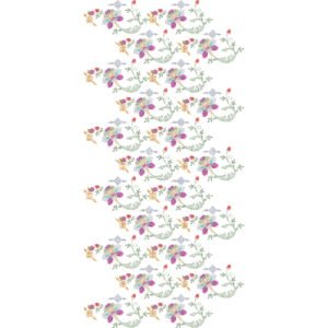 Elegant Floral Vine All Over Embroidery Design with Blooming Flower Sprays, Curved Botanical Tendrils and Decorative Folk Art Motifs