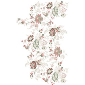 Luxury Floral Garden Embroidery Corner Design with Blooming Flowers, Botanical Leaves, Berry Sprigs and Decorative Nature Motifs