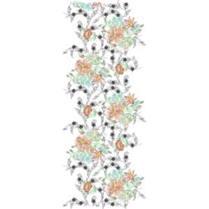 Luxury Floral Vine All Over Jaal Embroidery Design with Large Blossoms and Botanical Foliage