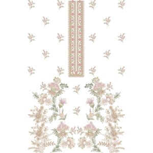 Elegant Floral Allover Neckline Embroidery Design with Ornamental Border, Delicate Vinework, and Scattered Buti Motifs
