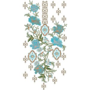 Elegant Floral Corner Embroidery Design with Ornamental Medallions and Geometric Buti Motifs