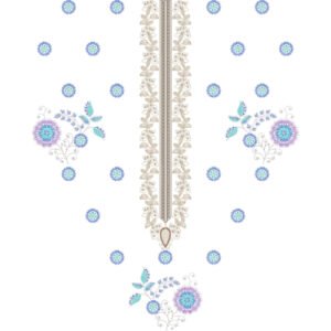 Elegant Floral Neckline Embroidery Design with Vine Border, Decorative Buti Motifs, and Ornamental Floral Sprays