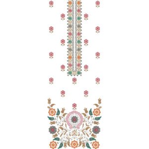 Traditional Floral Neckline Embroidery Design with Ornamental Border and Scattered Buti Motifs