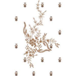 Elegant Floral Spray Embroidery Design with Delicate Foliage and Scattered Buti Motifs