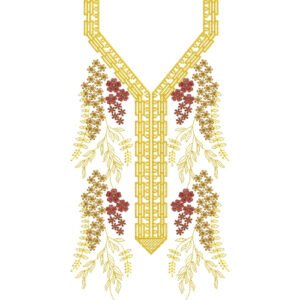 Elegant Floral V-Neck Embroidery Design with Cascading Botanical Motifs