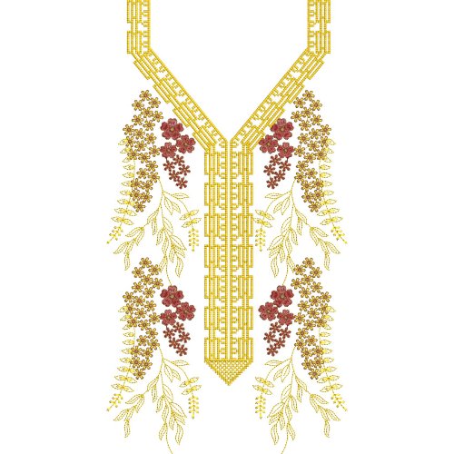 Elegant Floral V-Neck Embroidery Design with Cascading Botanical Motifs