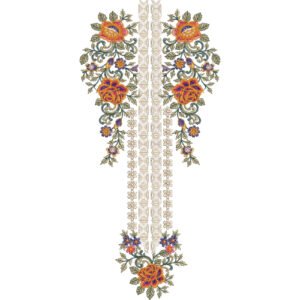Royal Floral Neck Embroidery Design with Ornamental Scrollwork and Decorative Panel