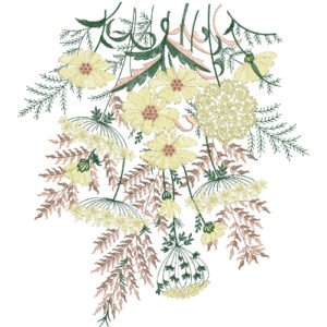 Elegant Wildflower Embroidery Design with Hanging Botanical Bouquet Arrangement