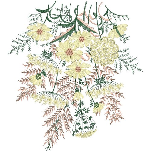 Elegant Wildflower Embroidery Design with Hanging Botanical Bouquet Arrangement