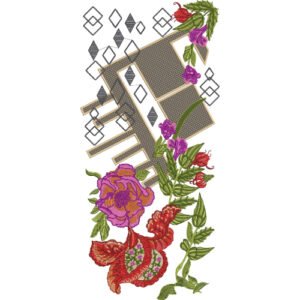 Contemporary Floral Embroidery Design with Geometric Framework and Paisley Accent