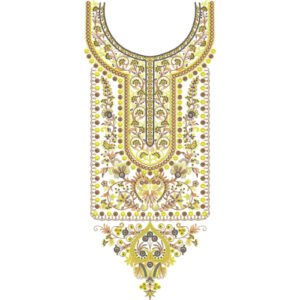 Luxury Round Neck Embroidery Design with Ornamental Floral Scrollwork and Decorative Border