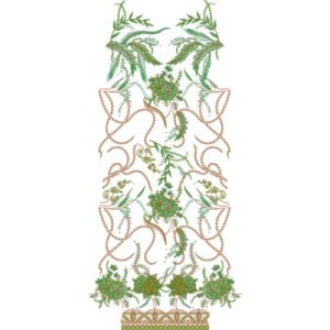 Elegant Floral Vine Embroidery Dress Panel Design with Ornamental Scrollwork and Botanical Motifs