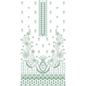 Elegant Floral Dress Embroidery Design with Decorative Border and Scattered Blossom Motifs