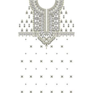 Traditional Geometric Neckline Embroidery Design with Ethnic Motifs and All-Over Buti Pattern