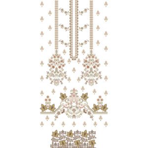 Elegant Floral Dress Embroidery Design with Hanging Borders, Ornamental Motifs, and All-Over Buti Pattern