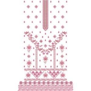 Elegant Floral Vine Dress Embroidery Design with Geometric Motifs and Ornamental Border