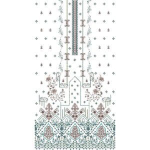Traditional Geometric Dress Embroidery Design with Ornamental Floral Motifs and Decorative Border