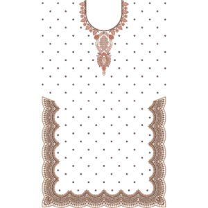 Elegant Neckline Embroidery Design with Paisley Pendant Motif, Scattered Butis, and Scalloped Border