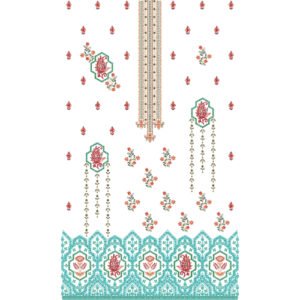Traditional Floral Dress Embroidery Design with Hanging Tassel Motifs and Ornamental Geometric Border