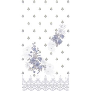 Elegant Floral Dress Embroidery Design with Scattered Buti Motifs and Delicate Lace Border