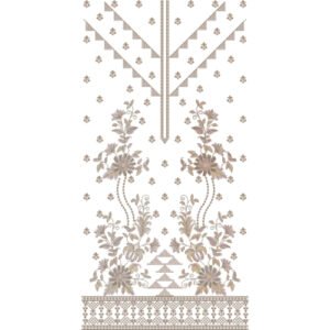 Luxury Floral Neckline Embroidery Design with Ornamental Placket, Botanical Bouquet Motifs, and Decorative Lace Border