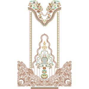 Luxury Mughal-Inspired Neckline Embroidery Design with Ornamental Arch Motif and Floral Scrollwork