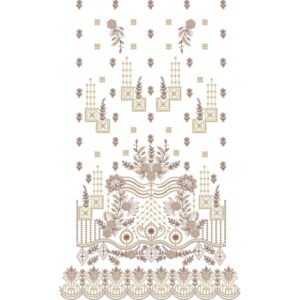 Elegant Floral Dress Embroidery Design with Hanging Ornamental Motifs and Decorative Scalloped Border