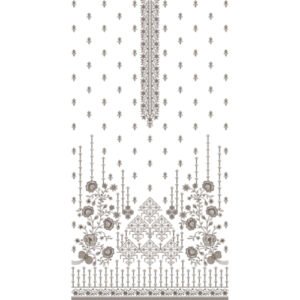 Traditional Floral Dress Embroidery Design with Geometric Lattice Motifs, Hanging Elements, and Ornamental Border