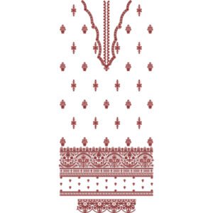 Traditional V-Neck Dress Embroidery Design with Scattered Buti Motifs and Ornamental Geometric Borders
