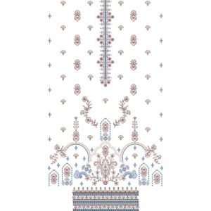 Luxury Ornamental Dress Embroidery Design with Floral Sprays, Ethnic Motifs, and Decorative Border
