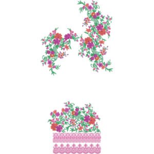 Decorative Dress Embroidery Design with lace-inspired patterns, floral bands
