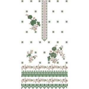 Elegant Floral Dress Embroidery Design with Rose Motifs, Scattered Butis, and Decorative Layered Borders