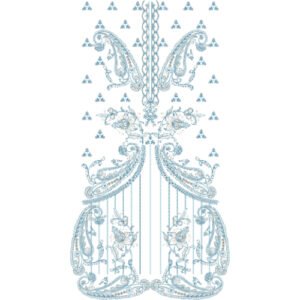 Luxury Paisley Dress Embroidery Design with Ornamental Scrollwork, Floral Accents, and Decorative Hanging Motifs