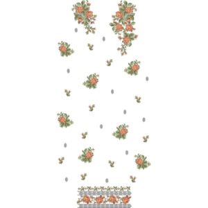 Elegant Rose Floral Embroidery Design with Scattered Bouquet Motifs and Decorative Hem Border