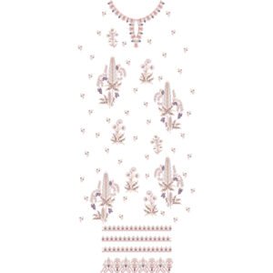 Elegant Floral Neckline Embroidery Design with Botanical Motifs, Scattered Butis, and Decorative Border