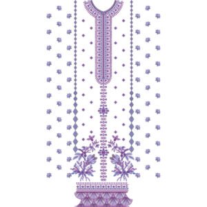 Traditional Floral Dress Embroidery Design with Ornamental Placket, Scattered Butis, and Decorative Tassel Border