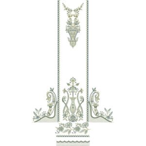 Luxury Ornamental Dress Embroidery Design with Floral Scrollwork, Decorative Panels, and Elegant Border