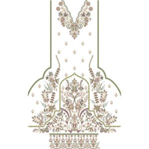 Luxury Floral Arch Embroidery Design with Ornamental V-Neckline, Botanical Motifs, and Decorative Border