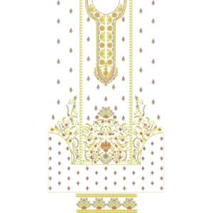 Elegant Floral Neckline Embroidery Design with Ornamental Garden Motifs and Decorative Lotus Border