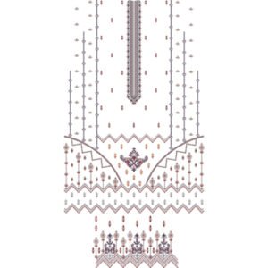 Traditional Geometric Dress Embroidery Design with Ornamental Placket, Hanging Accents, and Decorative Zigzag Borders