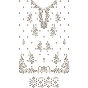 Elegant Floral Neckline Embroidery Design with Scattered Buti Motifs and Botanical Corner Arrangements