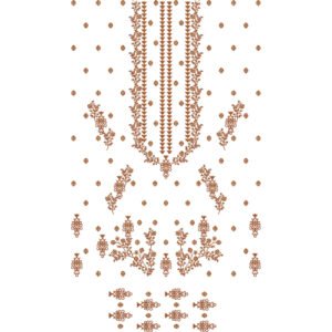 Traditional Floral Dress Embroidery Design with Ornamental Placket, Scattered Butis, and Botanical Vine Motifs