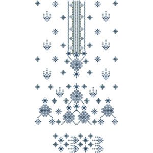 Traditional Geometric Dress Embroidery Design with Ornamental Placket, Ethnic Motifs, and Scattered Buti Pattern
