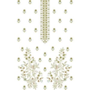 Elegant Botanical Dress Embroidery Design with Scattered Floral Butis and Delicate Vine Motifs