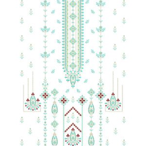 Luxury Floral Dress Embroidery Design with Ornamental Placket, Hanging Tassel Motifs, and Botanical Accents
