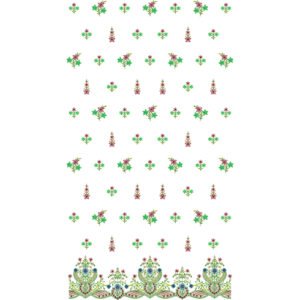 Elegant Floral Border Embroidery Design with Scattered Buti Motifs and Ornamental Botanical Hem