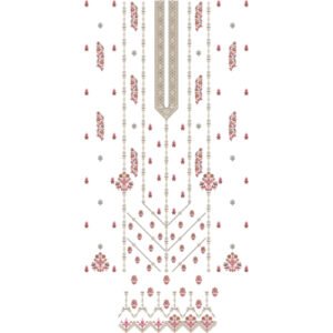Elegant Floral Dress Embroidery Design with Ornamental Placket, Hanging Vine Motifs, and Scattered Butis